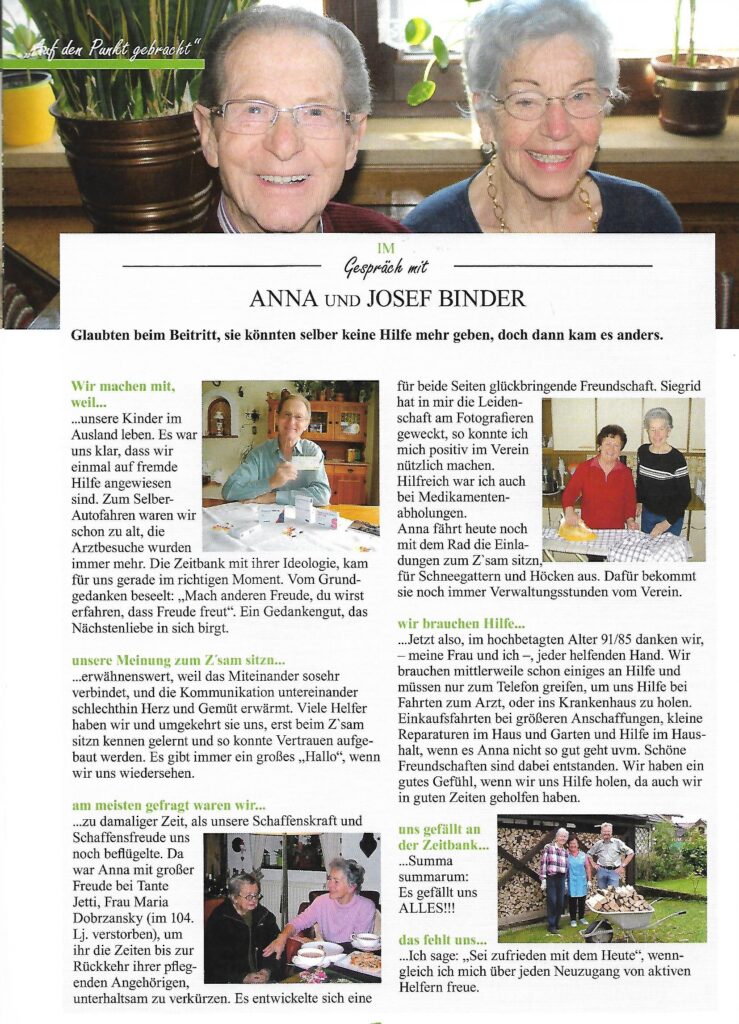 Zeitbankler berichten: Anna und Josef Binder