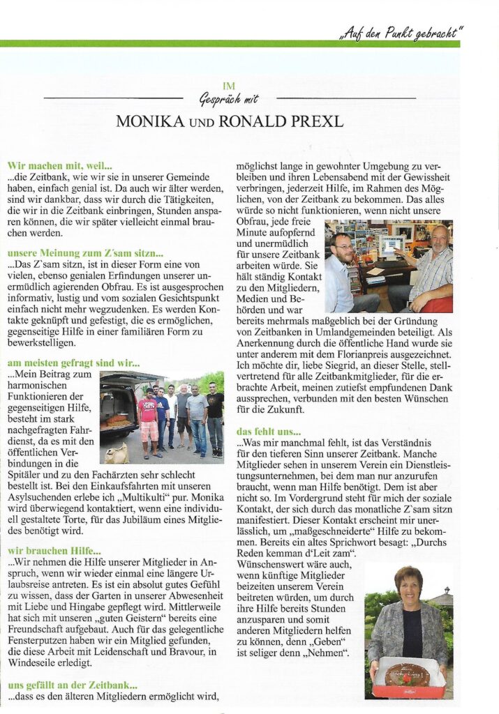 Zeitbankler berichten: Monika und Ronald Prexl