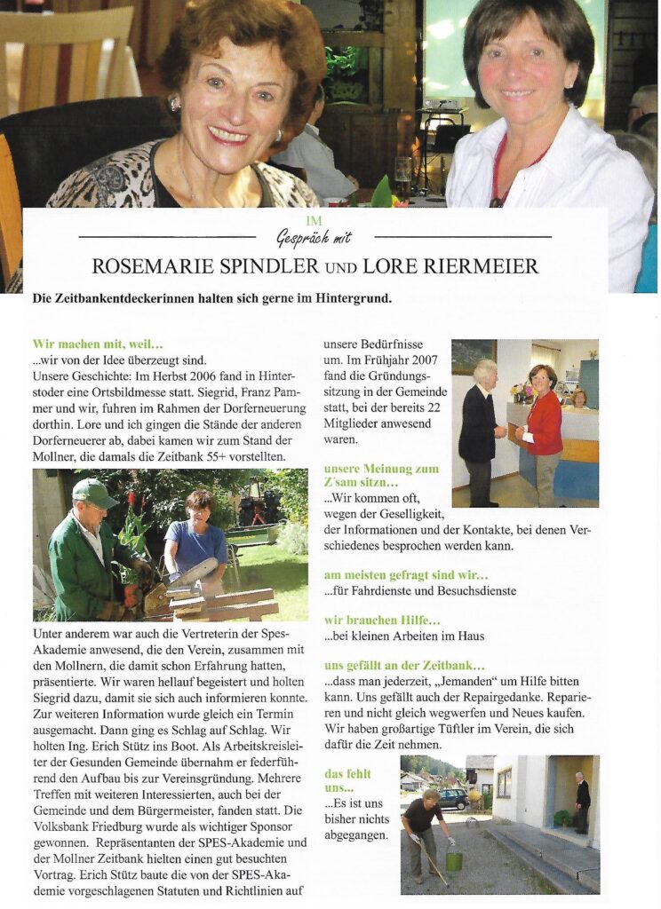Zeitbankler berichten: Rosemarie Spindler und Lore Riermeier