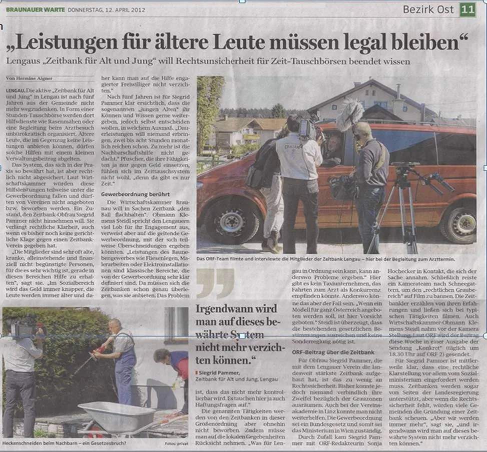 Zeitungsartikel zur Zeitbank