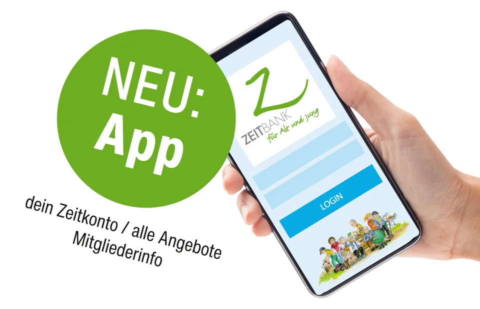 Smartphone mit Anmeldebildschirm der Zeitbank-App